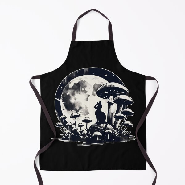 Item preview, Monochromatic Black Cat in Mushroom Garden designed and sold by TomFrontierArt.