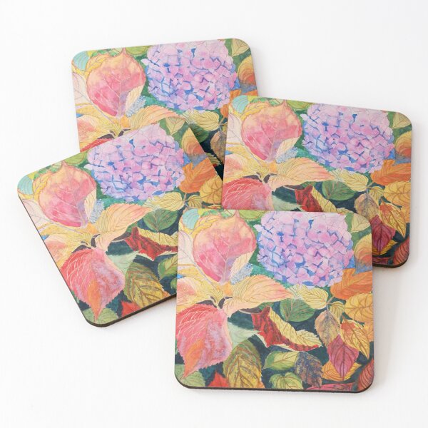 Item preview, Pink hydrangea with autumn leaves painting.  designed and sold by esvb.