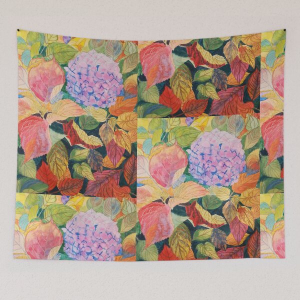 Item preview, Pink hydrangea with autumn leaves painting.  designed and sold by esvb.