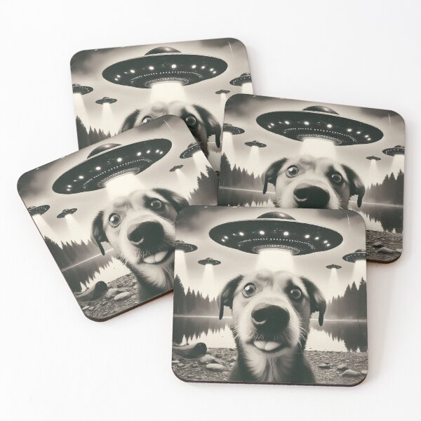 Item preview, Funny Dog Selfie With Flying Saucers UFO  designed and sold by TomFrontierArt.