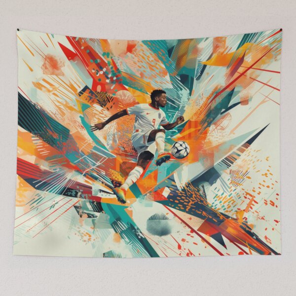 Item preview, Football Striker taking shot amidst geometric patterns Active Outdoors Inspired Art designed and sold by CDC40.