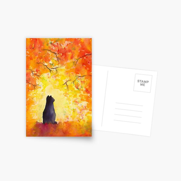 Item preview, Cat in fall foliage watercolor painting designed and sold by KarenKaspar.
