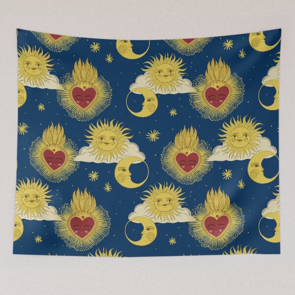 Item preview, Celestial heart moon and star vintage valentines heart Pattern for College Dorm Decor 90s illustrator Jemma Jamie SKidmore  designed and sold by Jemma Jamie Skidmore.