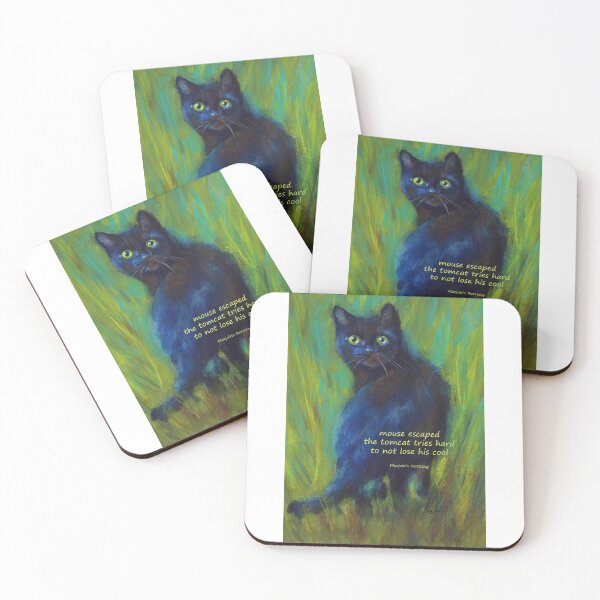 Item preview, Mouse escaped black cat haiku english handmade acrylic painting designed and sold by KarenKaspar.