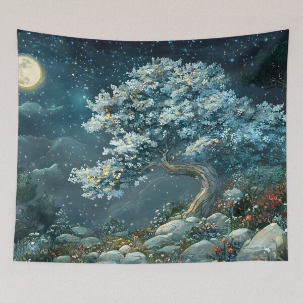Item preview, Enchanting Moonlit Blossom Tree - Mystical Night Landscape Art designed and sold by ashrafzain.