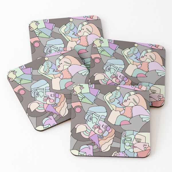 Item preview, Cubist Style Lovers In Muted Rainbow Colors designed and sold by Unhinged Heather.