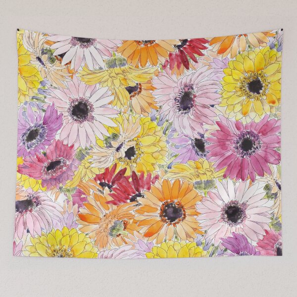 Item preview, Yellow Pink red  Barberton Daisy Gerbera Watercolor Gerbera daisy pattern  designed and sold by SelenePaintings .