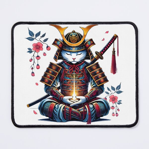 Item preview, Samurai Cat Meditating Under Cherry Blossoms designed and sold by DigitalDream-1.