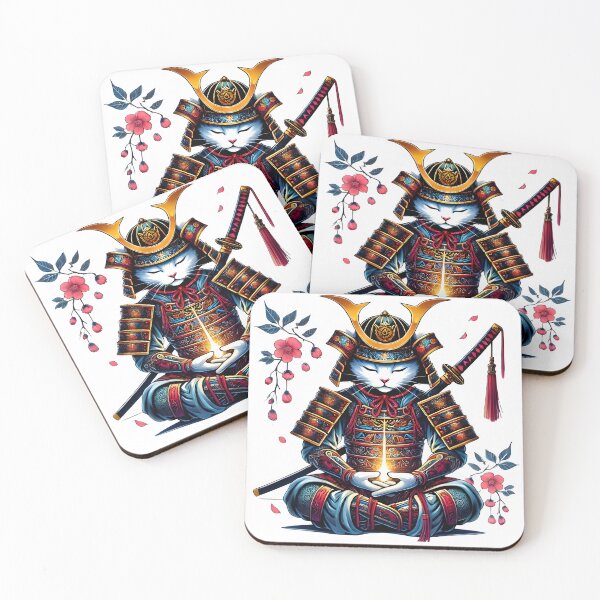 Item preview, Samurai Cat Meditating Under Cherry Blossoms designed and sold by DigitalDream-1.