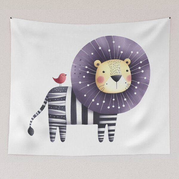 Item preview, A whimsical illustration of purple lion designed and sold by Beyondnote-Art.