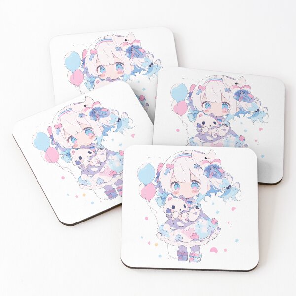 Item preview, Kawaii Pastel Anime Girl Holding Plushie and Balloons designed and sold by 2ndSketch.