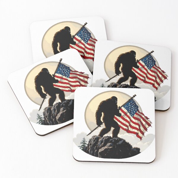 Item preview, Mountain Top Patriotic Bigfoot with American Flag Design – Iconic Mythical Pride Standing Tall designed and sold by robro31.