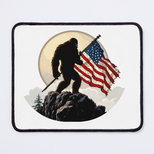 Item preview, Mountain Top Patriotic Bigfoot with American Flag Design – Iconic Mythical Pride Standing Tall designed and sold by robro31.