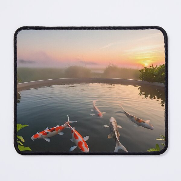 Aperçu de l'œuvre Étang à carpes koï au lever du soleil créée et vendue par CreativityAlive.