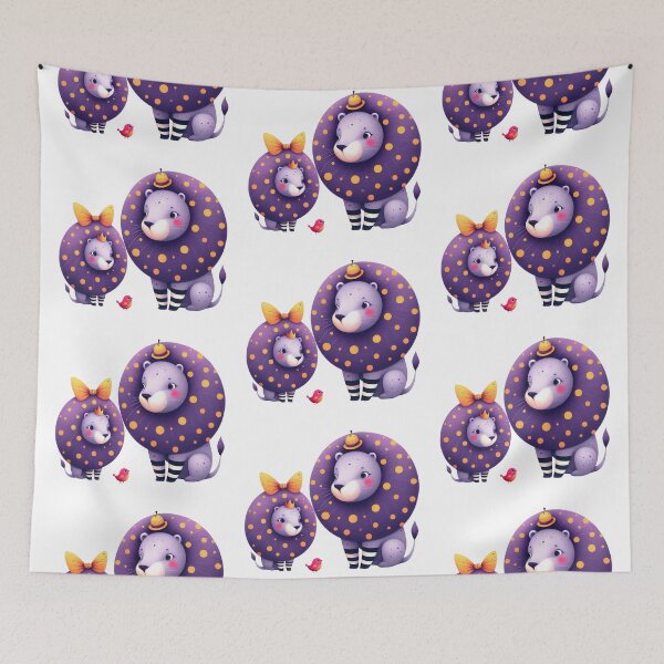 Item preview, A whimsical illustration of purple lion family designed and sold by Beyondnote-Art.
