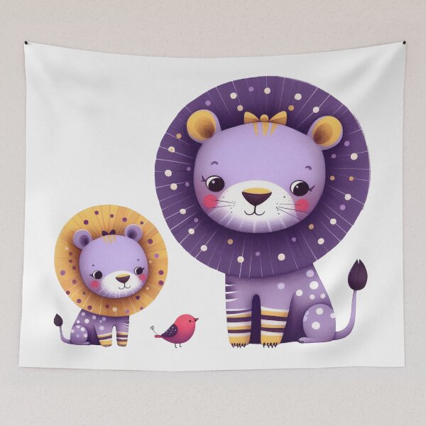Item preview, A whimsical illustration of purple lion family designed and sold by Beyondnote-Art.