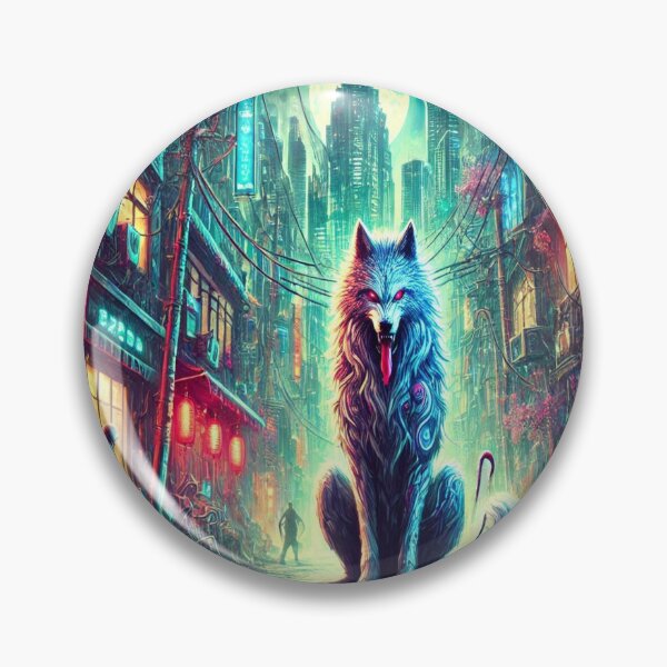 Item preview, AI generated wolf downtown, dystopian fantasy designed and sold by AI-this-is-AI.