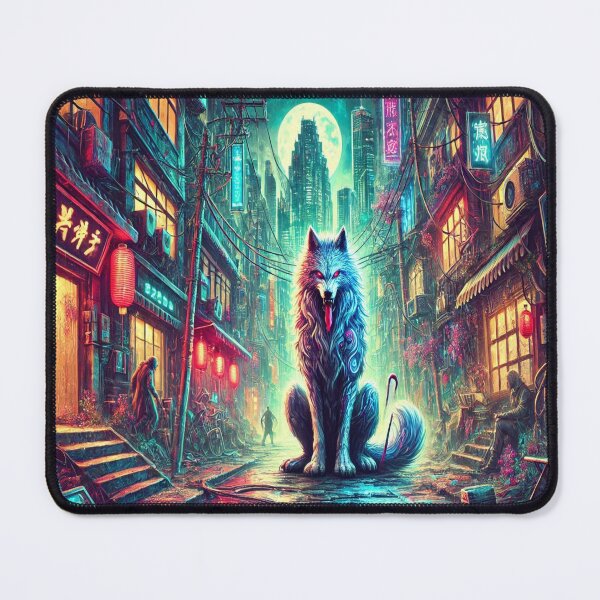 Item preview, AI generated wolf downtown, dystopian fantasy designed and sold by AI-this-is-AI.