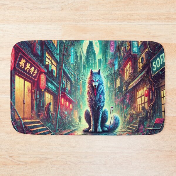 Item preview, AI generated wolf downtown, dystopian fantasy designed and sold by AI-this-is-AI.