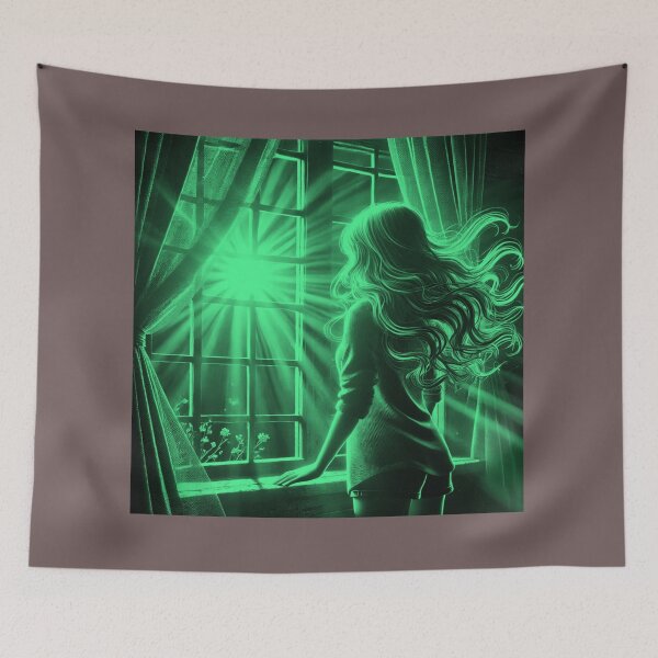Item preview, Golden Hour Dream: Girl Gazing Out Window Pane designed and sold by choder61.