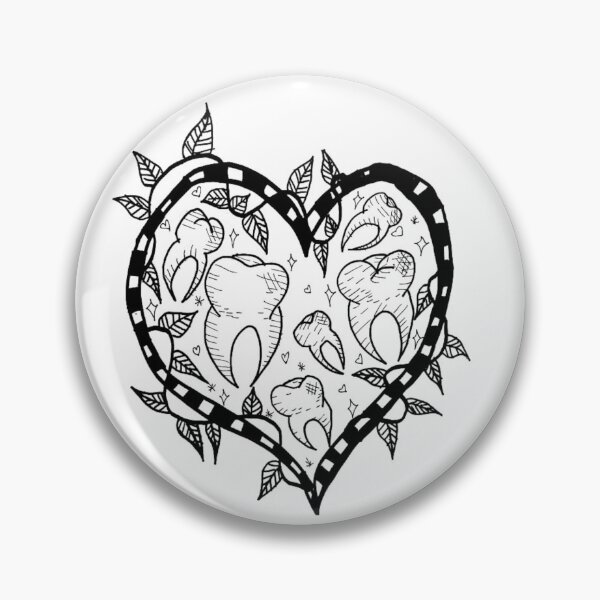 Item preview, Tooth Glaxay Heart Leaf Checkered Border Greyscale Tattoo Style designed and sold by KayTurtless.