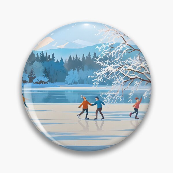 Item preview, A frozen lake with ice skaters, serene winter scene, soft blues designed and sold by johndesignwaves.