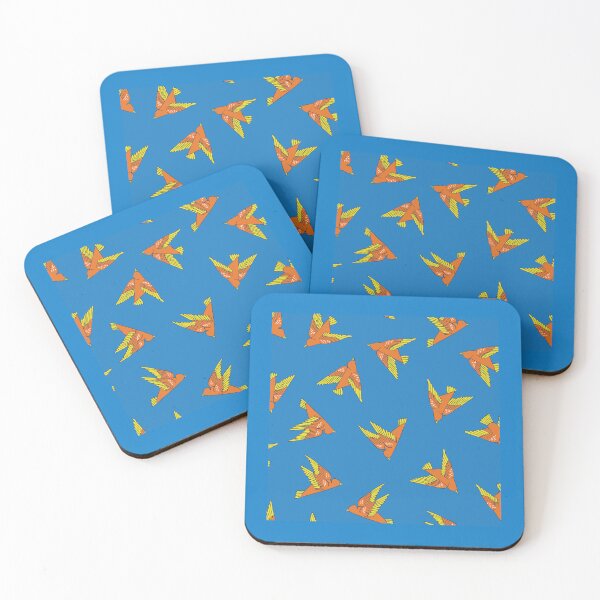 Item preview, playful, flying, stylized birds - undirected - blue and orange designed and sold by colorofmagic.
