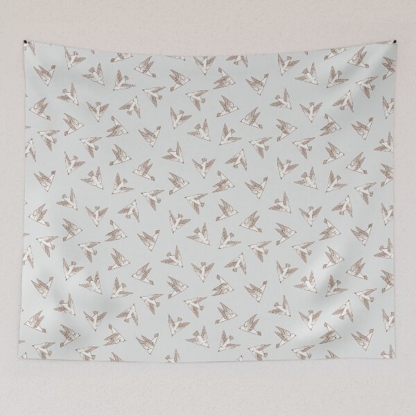 Item preview, playful, flying, stylized birds - undirected - neutral colors designed and sold by colorofmagic.