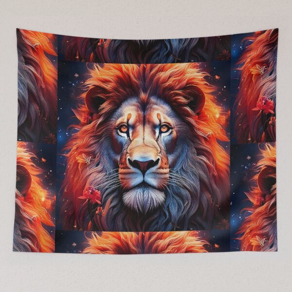 Item preview, Majestic Lion with Floral and Flaming Mane designed and sold by Unwind-Art-Work.