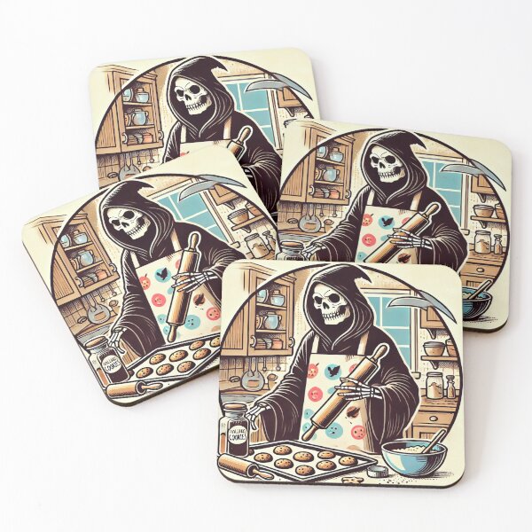 Item preview, Grim Reaper Baking Cookies in Cozy Kitchen designed and sold by Design Delinquent.