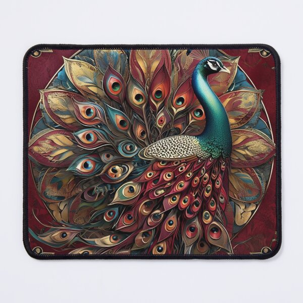 Artikelvorschau, Lebendiger stilisierter Pfau umgeben von kunstvollen Mustern entworfen und verkauft von Sigtrix.