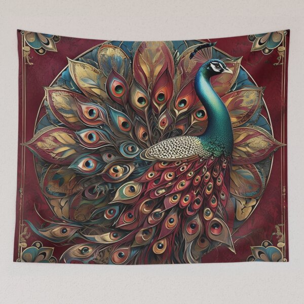 Item preview, Lively stylized peacock surrounded by artistic patterns designed and sold by Sigtrix.