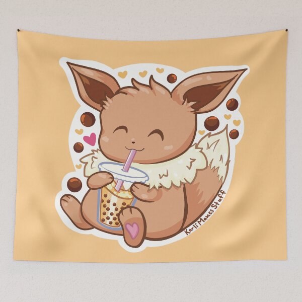 Item preview, Evolution's Eve Cute Monster Drinking Boba | Fluffy Normal Evolution Brown Friend designed and sold by KarliMakesStuff.