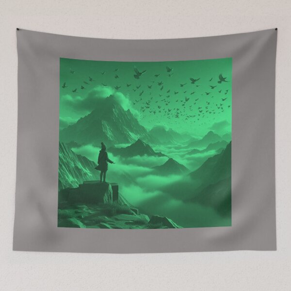 Item preview, Dreamy Mountains cape Girl Watching Birds Fly in Clouds designed and sold by choder61.