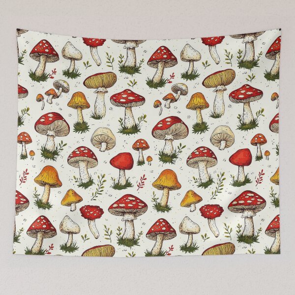 Item preview, Realistic mushroom drawings in natural forest settings designed and sold by Piotrek0001.