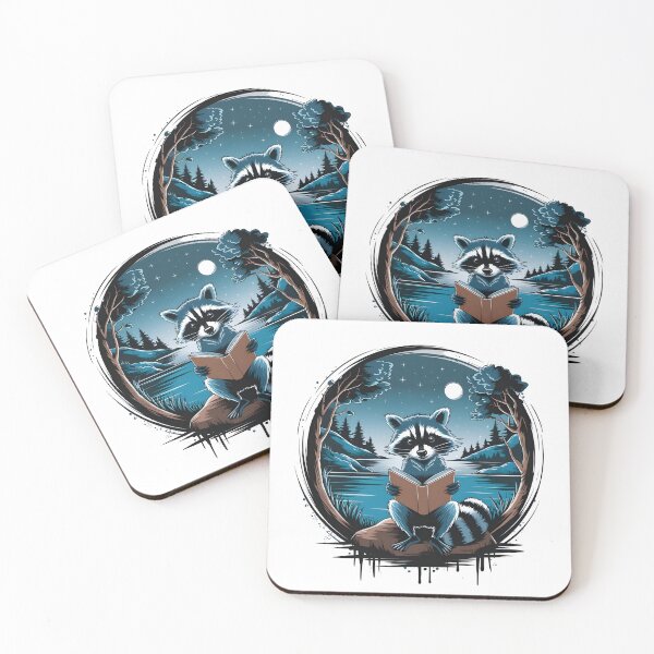 Item preview, Cute raccoon reading book under night sky designed and sold by MadCatPrints.