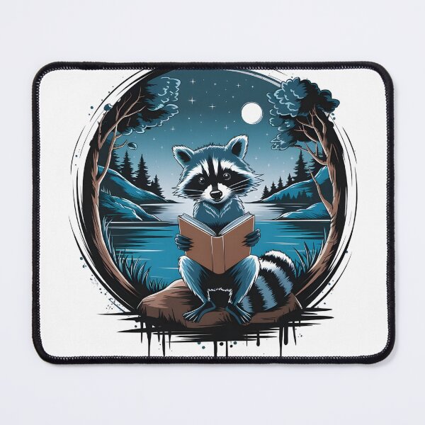 Item preview, Cute raccoon reading book under night sky designed and sold by MadCatPrints.