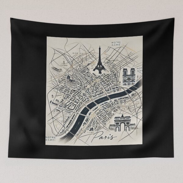 Item preview, Minimalist Artistic Map of Paris – Eiffel Tower, Notre Dame & Seine designed and sold by Wanderlust2652.
