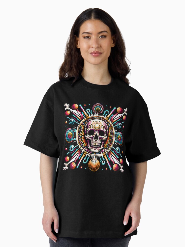 Thumbnail 1 von 7, Oversized T-Shirt, Totenkopf Abstrakt bunt designt und verkauft von Kobeko.