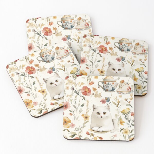 Item preview, Serenity in Bloom: A White Cat’s Tea Time designed and sold by CharlotteLacson.