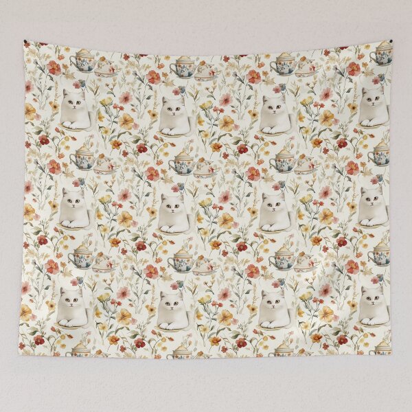 Item preview, Serenity in Bloom: A White Cat’s Tea Time designed and sold by CharlotteLacson.