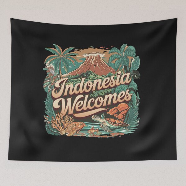 Item preview, Indonesia Welcomes Flag Map Bali, Jakarta, Borneo, designed and sold by AnimalsDH305.