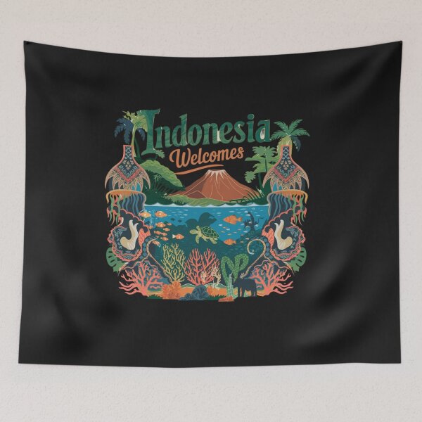 Item preview, Indonesia Welcomes Flag Map Bali, Jakarta, Borneo, designed and sold by AnimalsDH305.