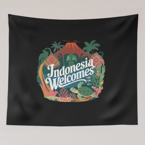 Item preview, Indonesia Welcomes Flag Map Bali, Jakarta, Borneo, designed and sold by AnimalsDH305.