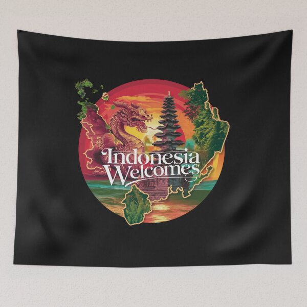 Item preview, Indonesia Welcomes Flag Map Bali, Jakarta, Borneo, designed and sold by AnimalsDH305.