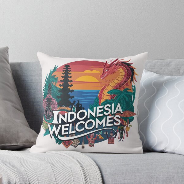 Item preview, Indonesia Welcomes Flag Map Bali, Jakarta, Borneo, designed and sold by AnimalsDH305.