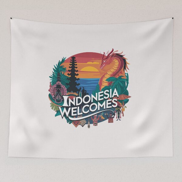 Item preview, Indonesia Welcomes Flag Map Bali, Jakarta, Borneo, designed and sold by AnimalsDH305.