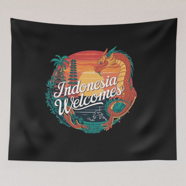 Item preview, Indonesia Welcomes Flag Map Bali, Jakarta, Borneo, designed and sold by AnimalsDH305.