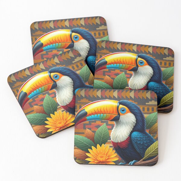 Item preview, Vibrant Toucan Artwork with Tropical Floral and Tribal Pattern designed and sold by 48remarks.