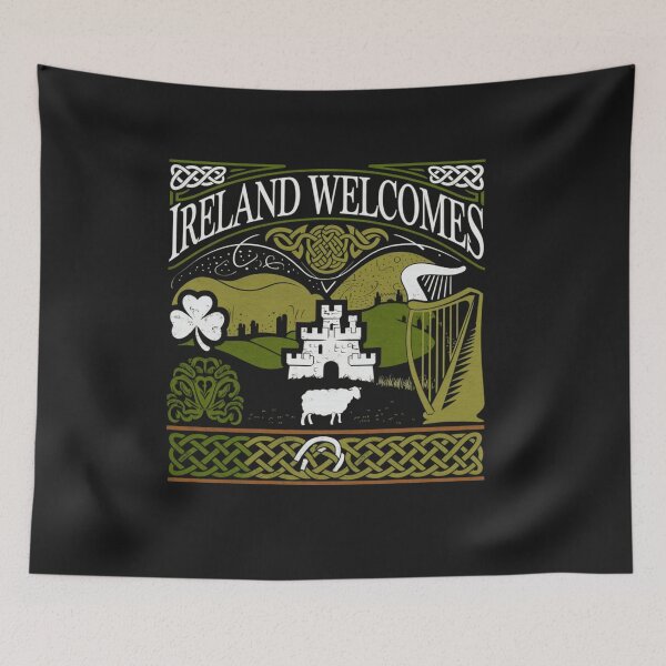 Item preview, Ireland Welcomes Flag Map Dublin, the Cliffs of Moher designed and sold by AnimalsDH305.